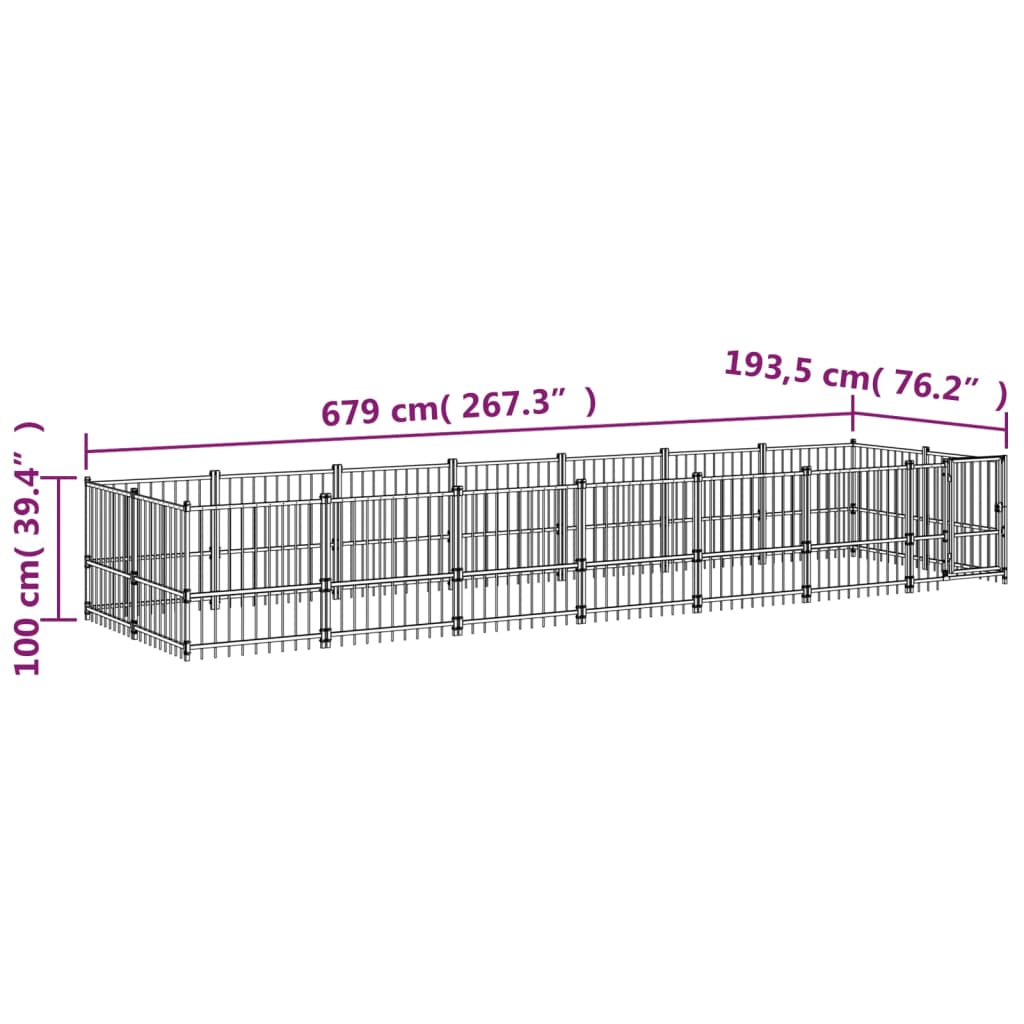 vidaXL Kojec zewnętrzny dla psa, stalowy, 13,14 m²