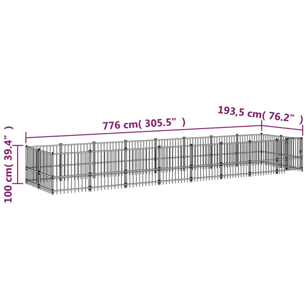 vidaXL Kojec zewnętrzny dla psa, stalowy, 15,02 m²