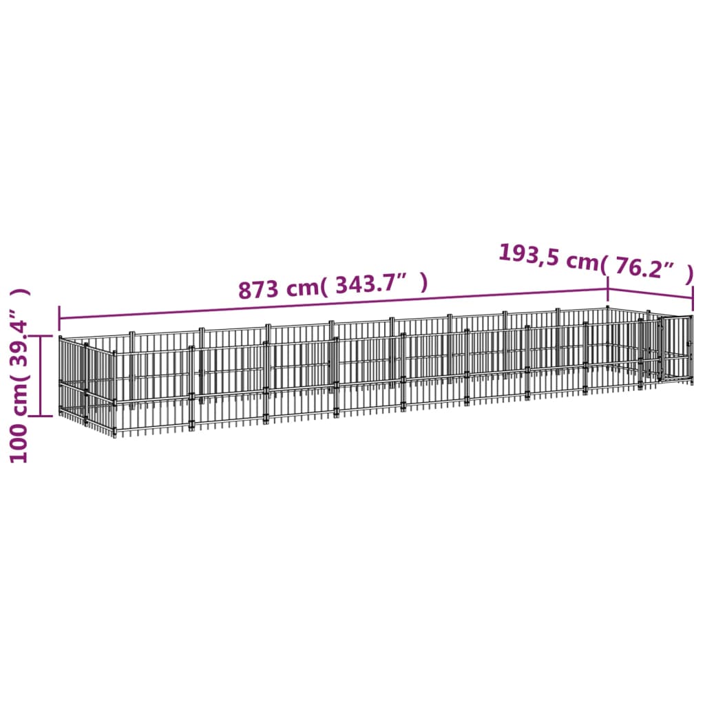 vidaXL Kojec zewnętrzny dla psa, stalowy, 16,89 m²
