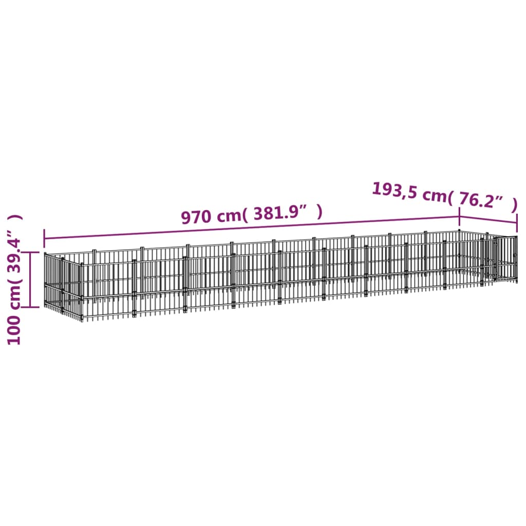 vidaXL Kojec zewnętrzny dla psa, stalowy, 18,77 m²