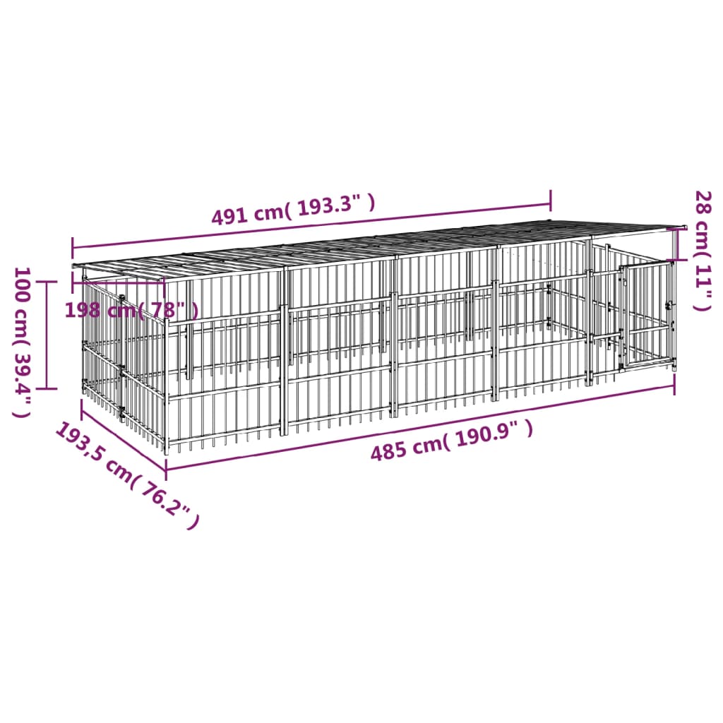 vidaXL Kojec dla psa z zadaszeniem, stalowy, 9,38 m²