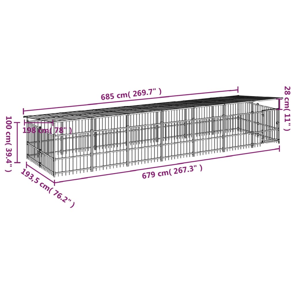 vidaXL Kojec dla psa z zadaszeniem, stalowy, 13,14 m²