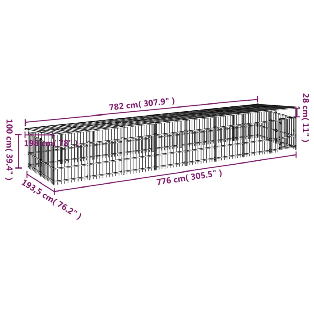 vidaXL Kojec dla psa z zadaszeniem, stalowy, 15,02 m²
