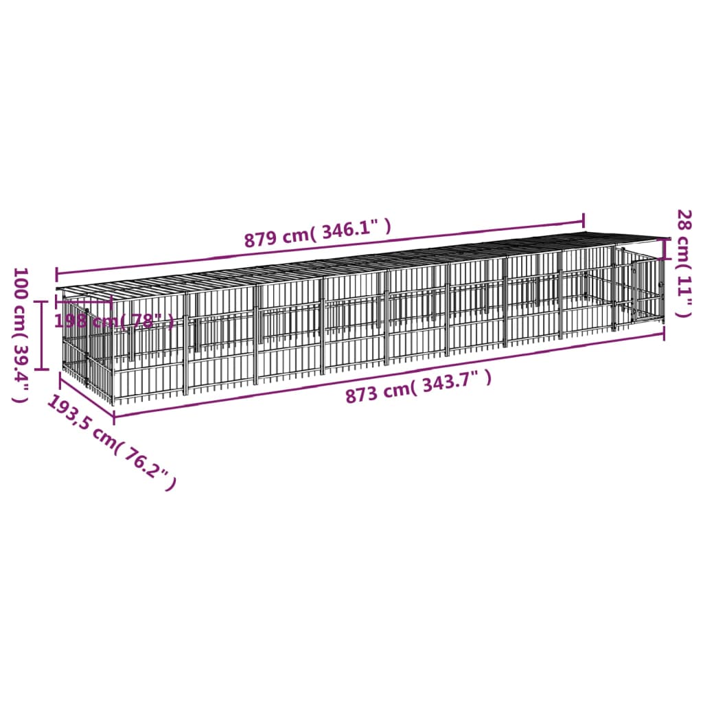 vidaXL Kojec zewnętrzny dla psów, z zadaszeniem, stalowy, 16,89 m²