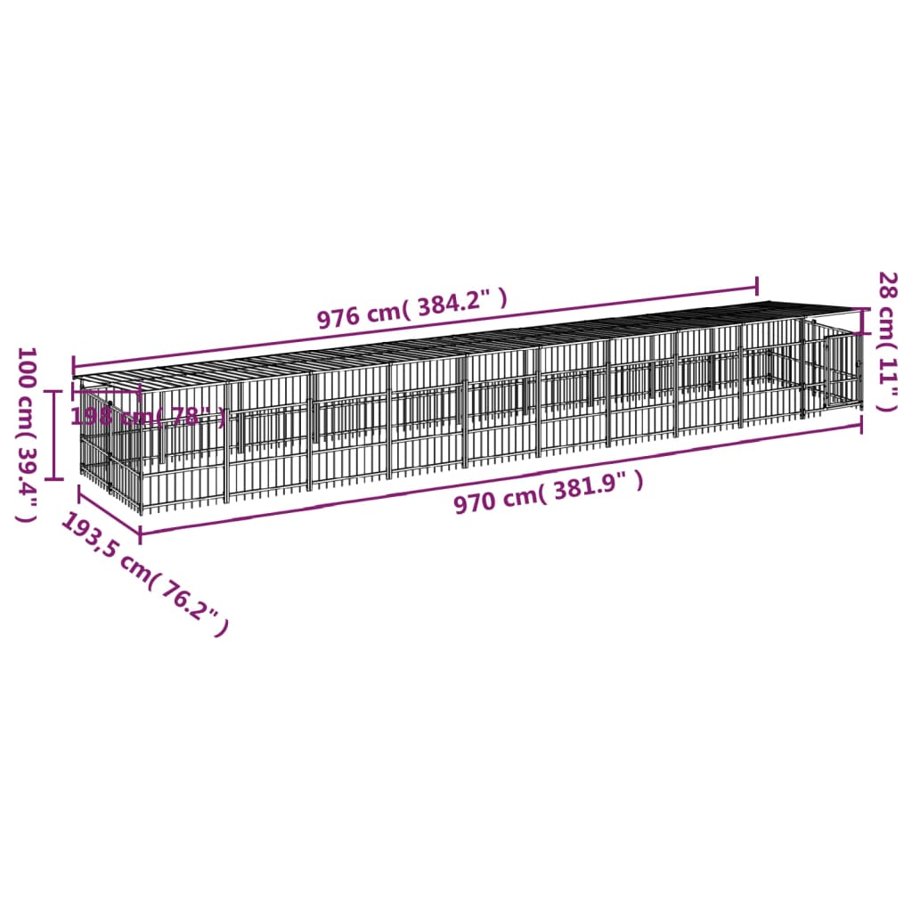 vidaXL Kojec zewnętrzny dla psów, z zadaszeniem, stalowy, 18,77 m²