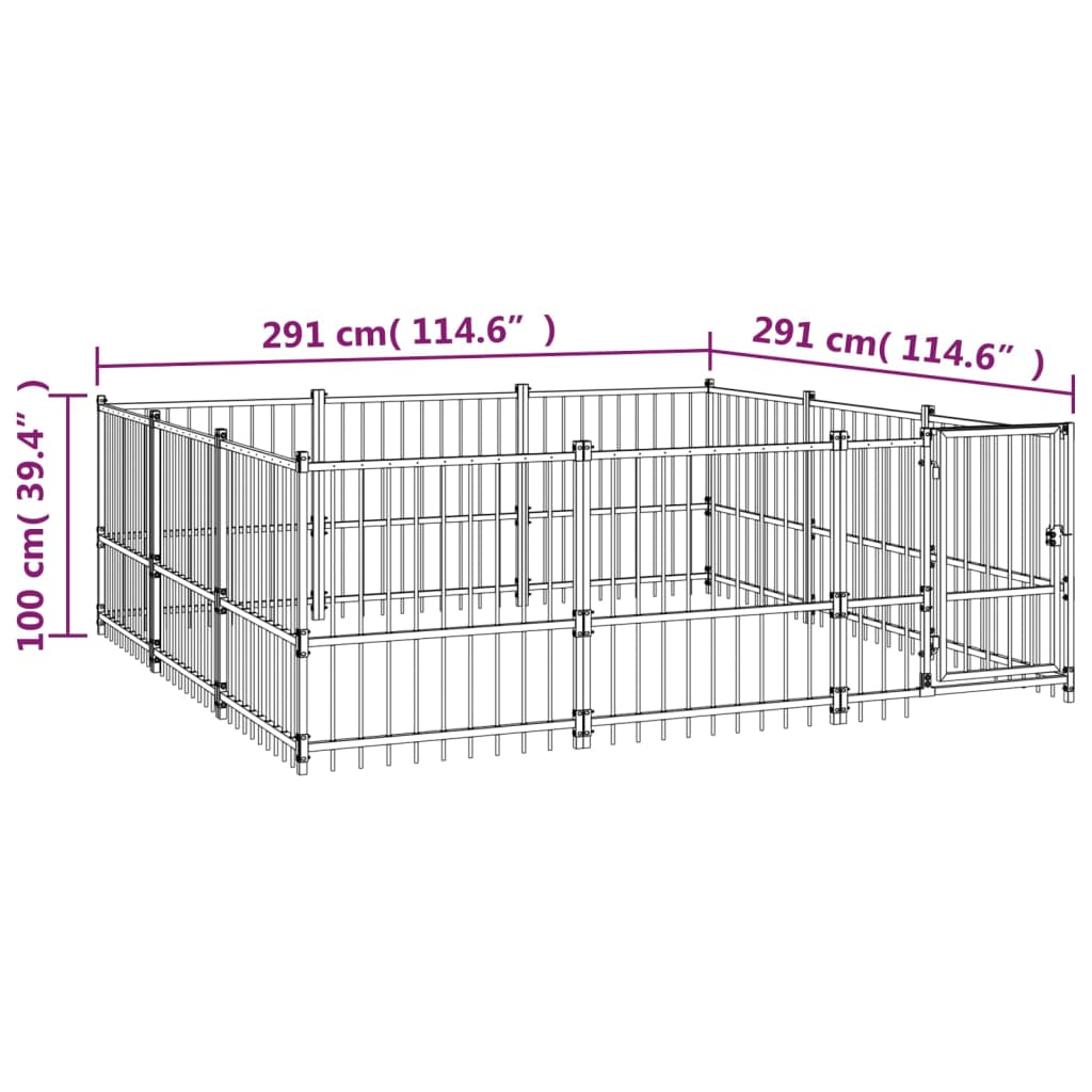 vidaXL Kojec zewnętrzny dla psa, stalowy, 8,47 m²