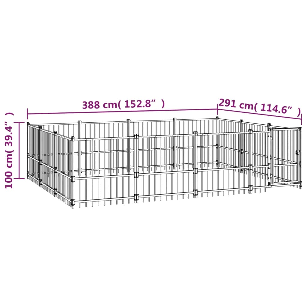 vidaXL Kojec zewnętrzny dla psa, stalowy, 11,58 m²