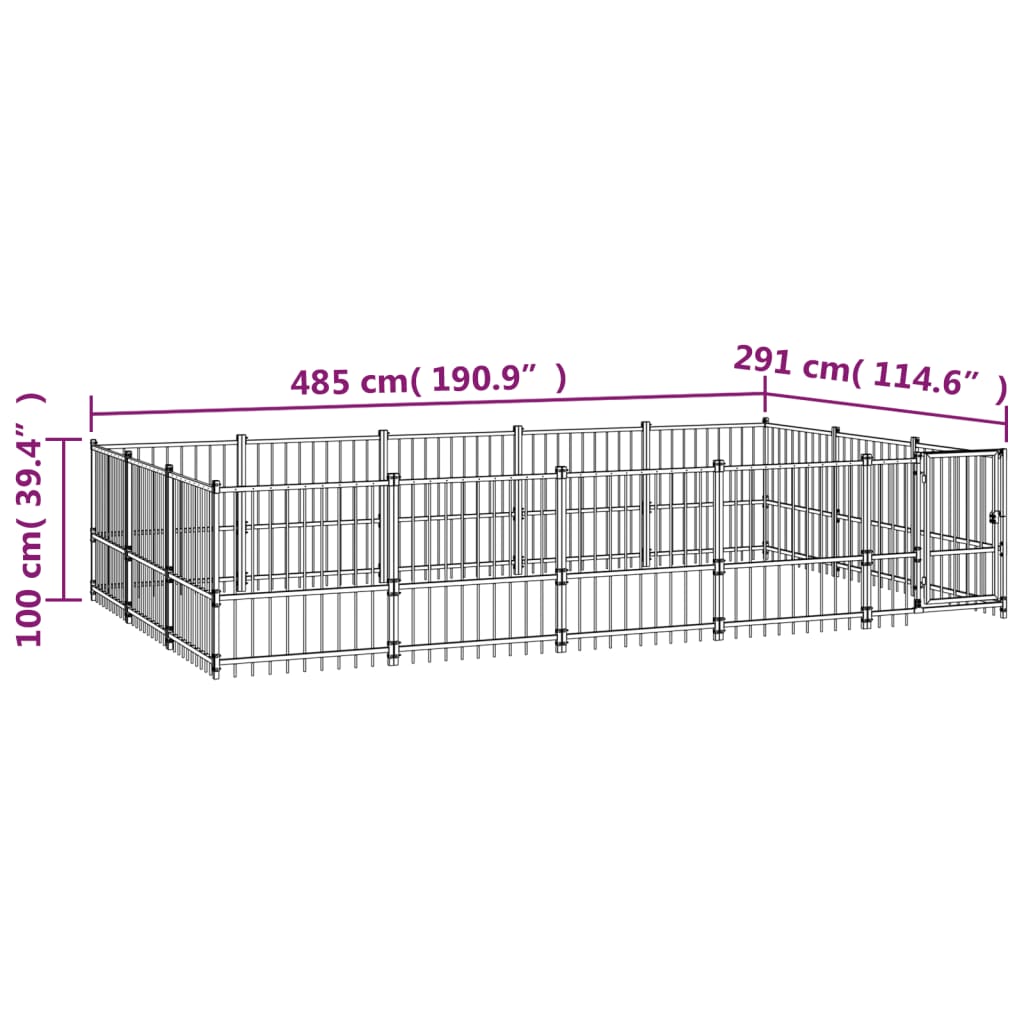 vidaXL Kojec zewnętrzny dla psa, stalowy, 14,11 m²