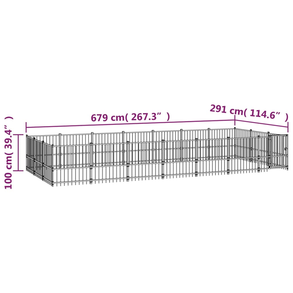 vidaXL Kojec zewnętrzny dla psa, stalowy, 19,76 m²