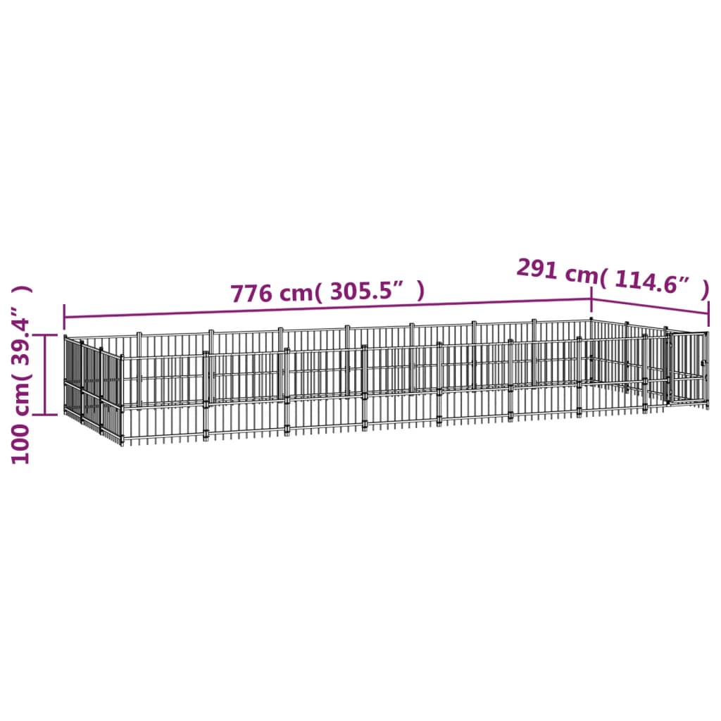 vidaXL Kojec zewnętrzny dla psa, stalowy, 22,58 m²