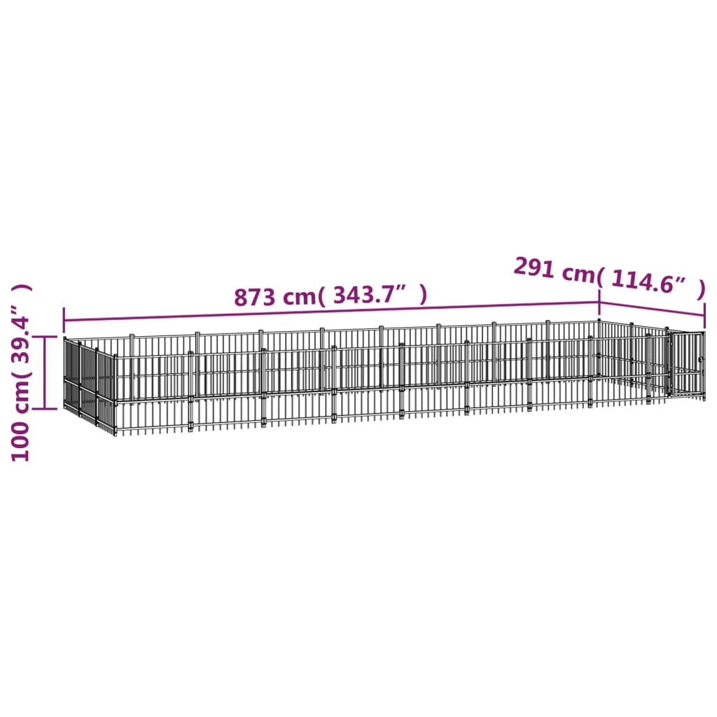 vidaXL Kojec zewnętrzny dla psa, stalowy, 25,4 m²