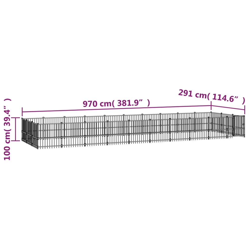 vidaXL Kojec zewnętrzny dla psa, stalowy, 28,23 m²
