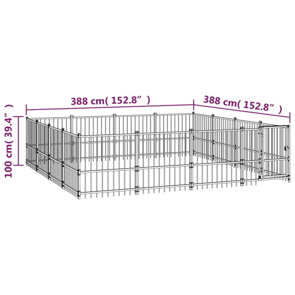 vidaXL Kojec zewnętrzny dla psa, stalowy, 15,05 m²