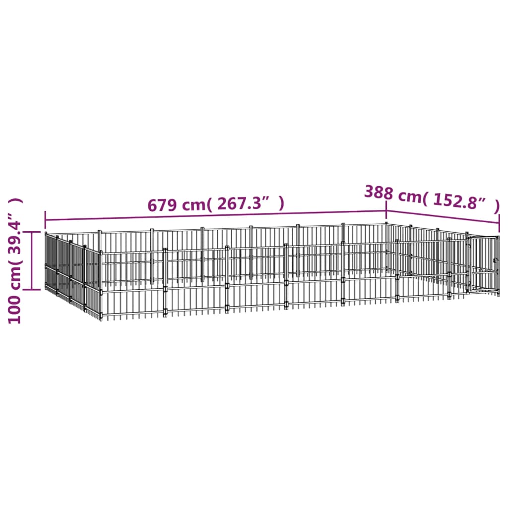 vidaXL Kojec zewnętrzny dla psa, stalowy, 26,35 m²