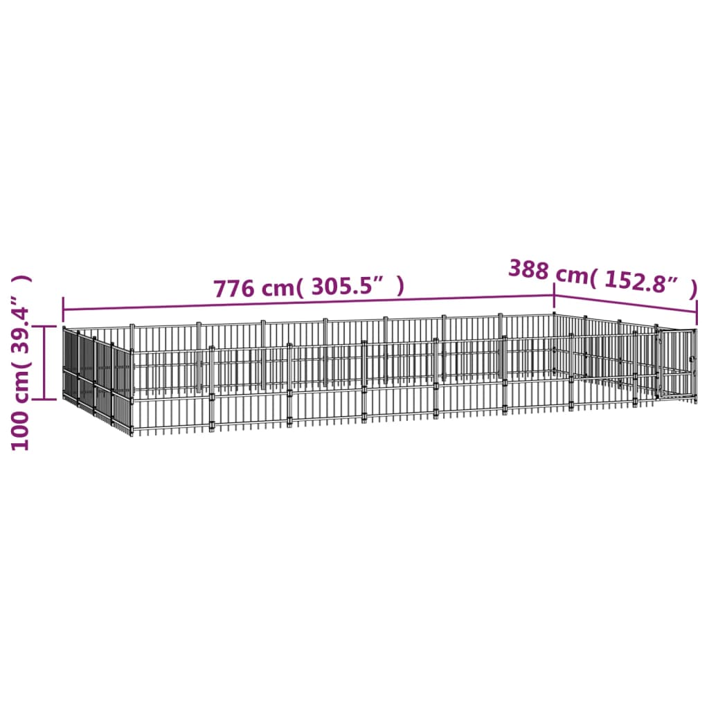 vidaXL Kojec zewnętrzny dla psa, stalowy, 30,11 m²