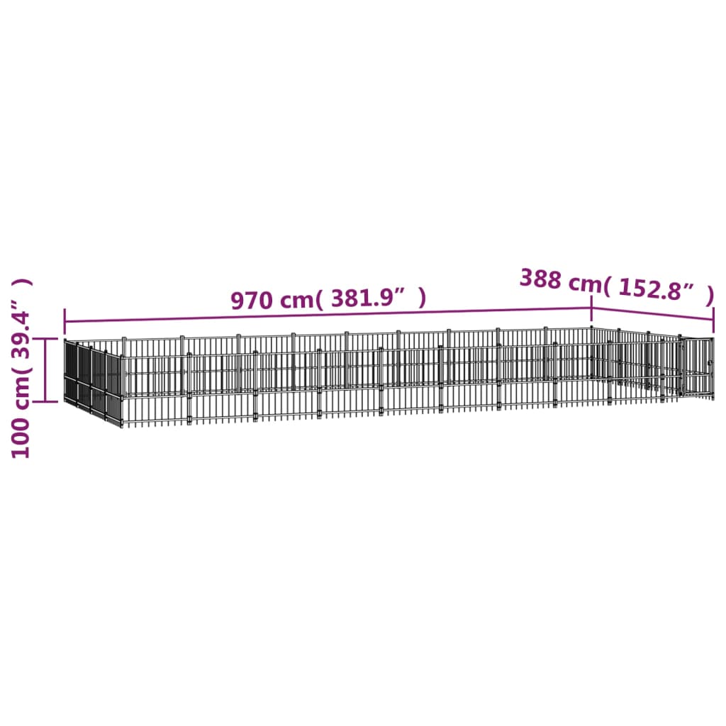 vidaXL Kojec zewnętrzny dla psa, stalowy, 37,64 m²