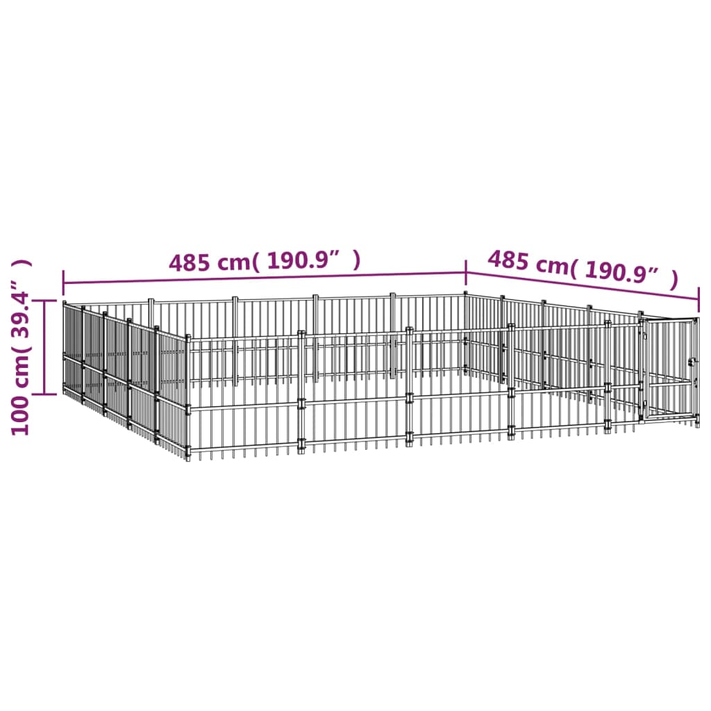 vidaXL Kojec zewnętrzny dla psa, stalowy, 23,52 m²