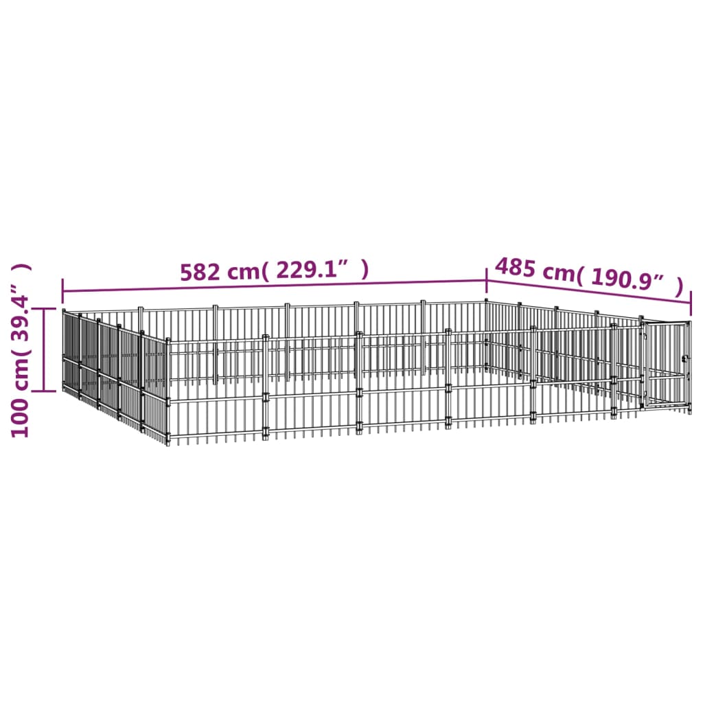 vidaXL Kojec zewnętrzny dla psa, stalowy, 28,23 m²