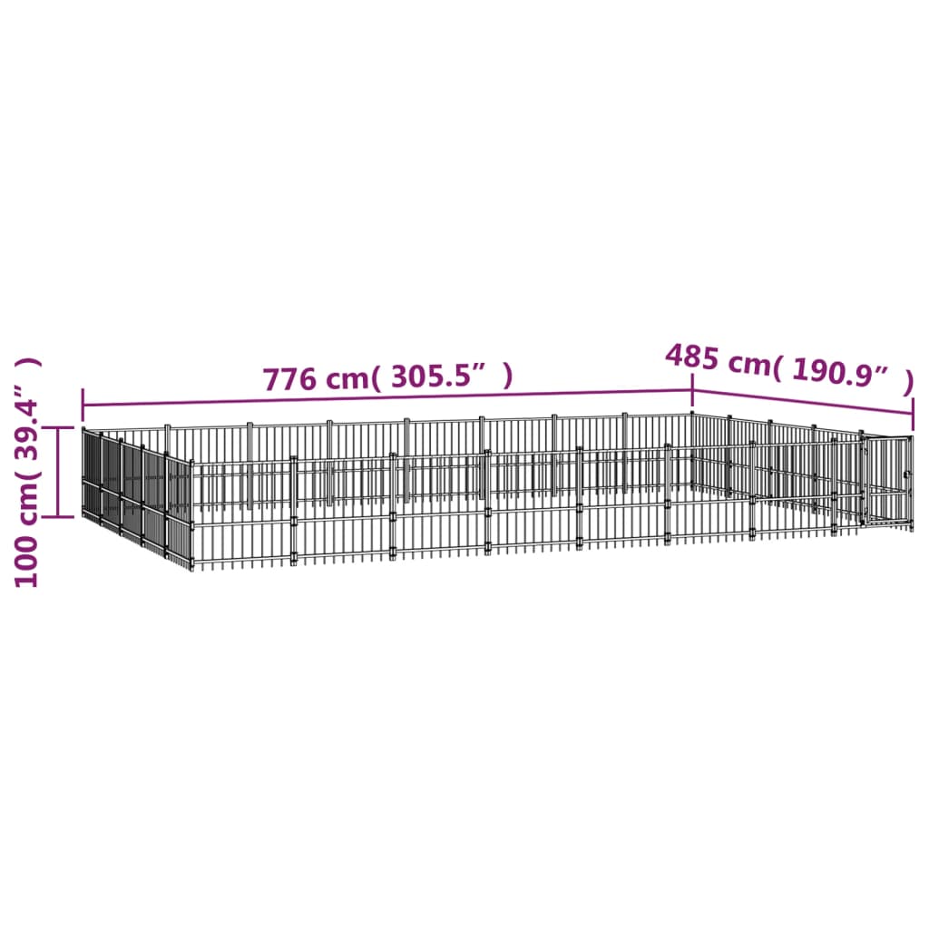 vidaXL Kojec zewnętrzny dla psa, stalowy, 37,64 m²