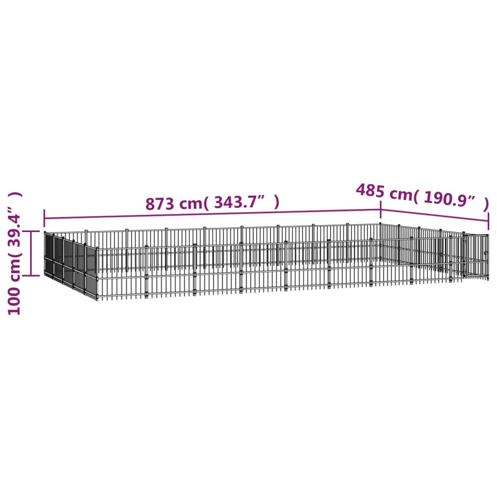 vidaXL Kojec zewnętrzny dla psa, stalowy, 42,34 m²