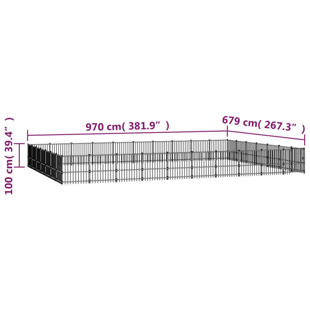 vidaXL Kojec dla psa na zewnątrz, stalowy, 65,86 m²
