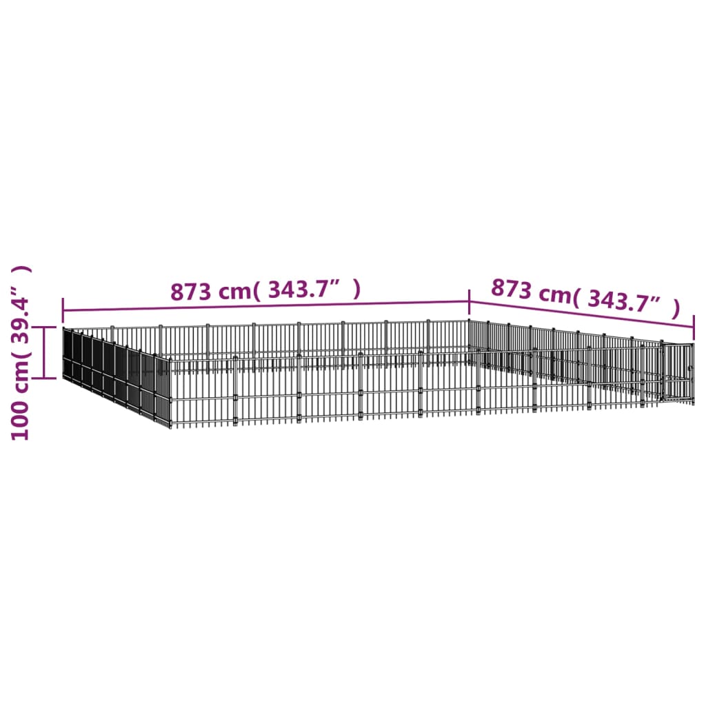 vidaXL Kojec dla psa na zewnątrz, stalowy, 76,21 m²