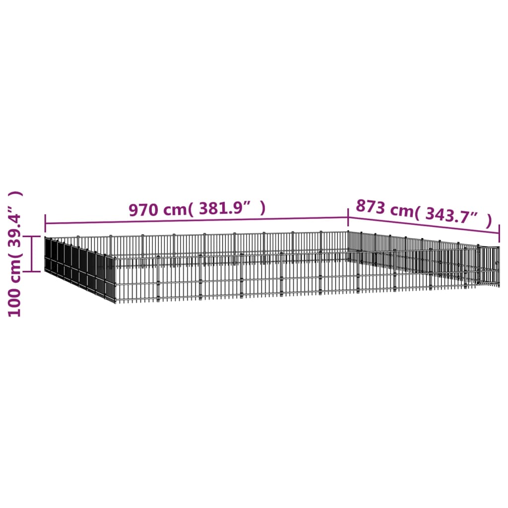 vidaXL Kojec dla psa na zewnątrz, stalowy, 84,68 m²