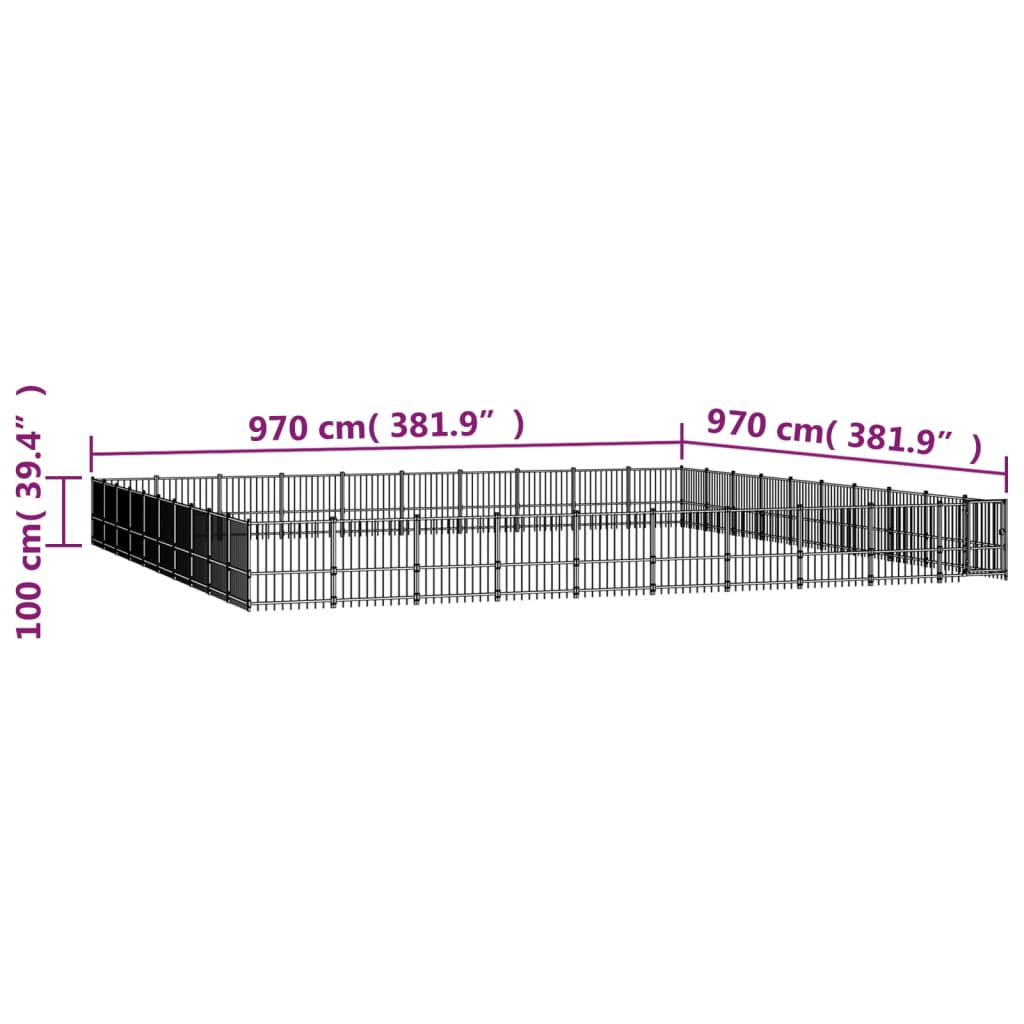 vidaXL Kojec dla psa na zewnątrz, stalowy, 94,09 m²