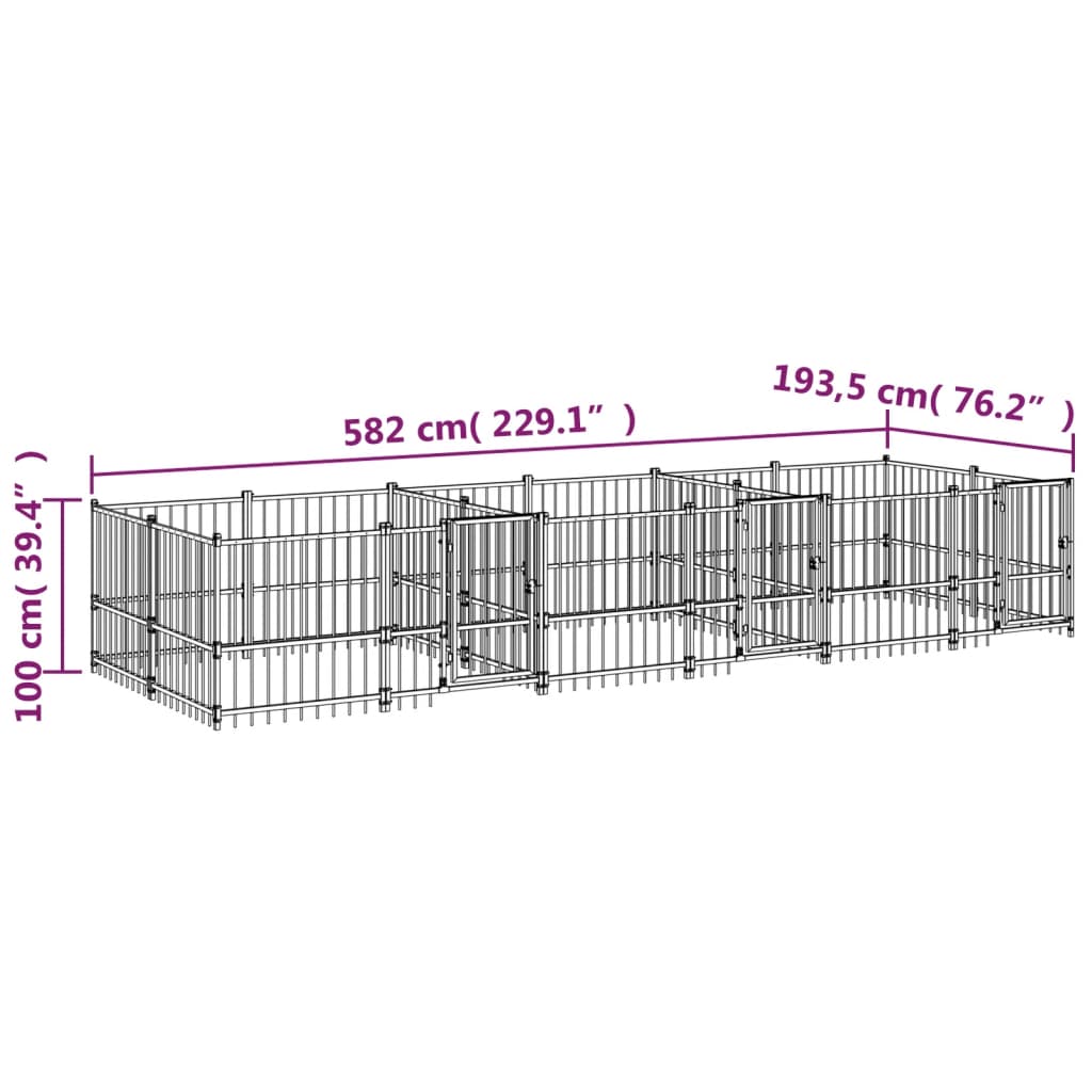 vidaXL Kojec zewnętrzny dla psa, stalowy, 11,26 m²