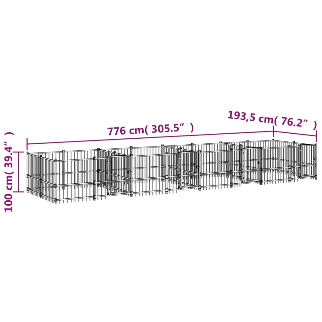 vidaXL Kojec zewnętrzny dla psa, stalowy, 15,02 m²