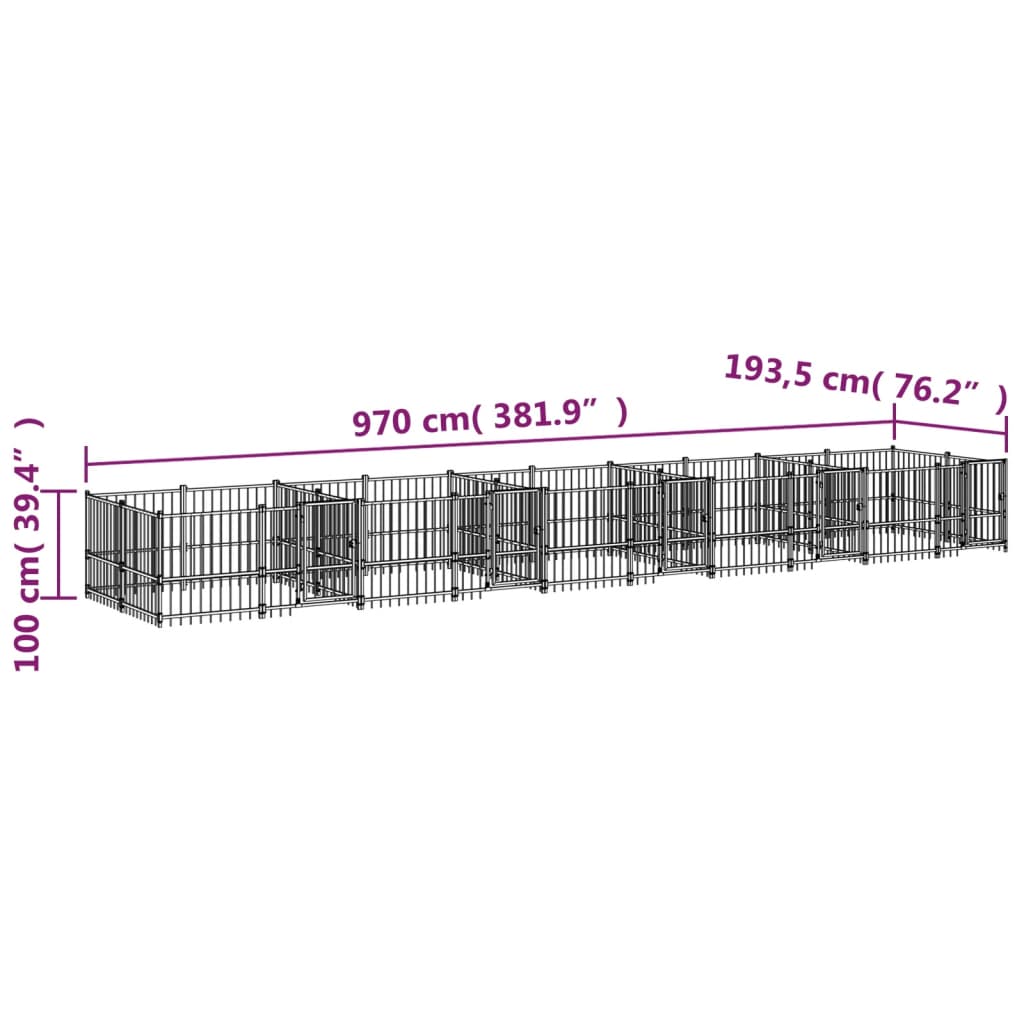vidaXL Kojec zewnętrzny dla psa, stalowy, 18,77 m²