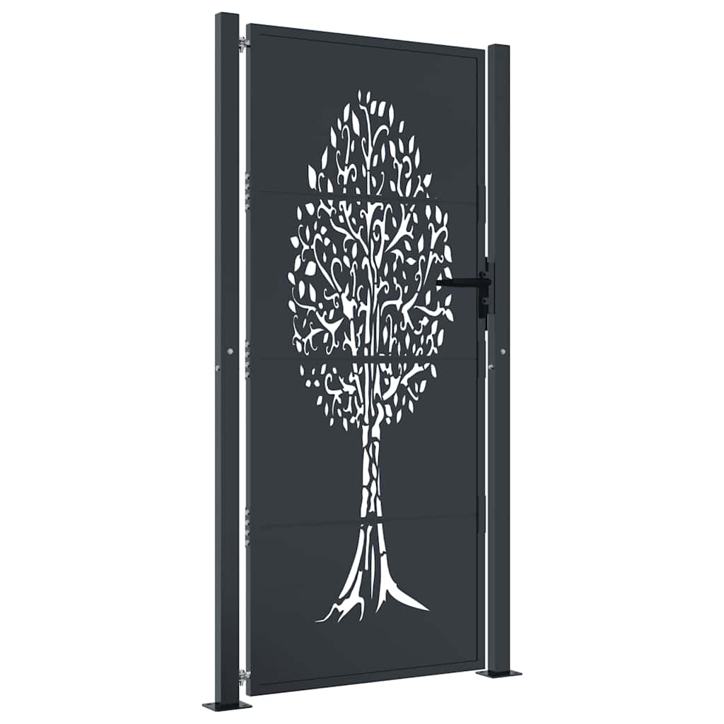 vidaXL Furtka ogrodowa, antracytowa, 100x175 cm, stal, motyw drzewa