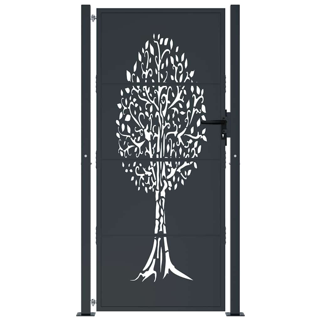 vidaXL Furtka ogrodowa, antracytowa, 100x175 cm, stal, motyw drzewa