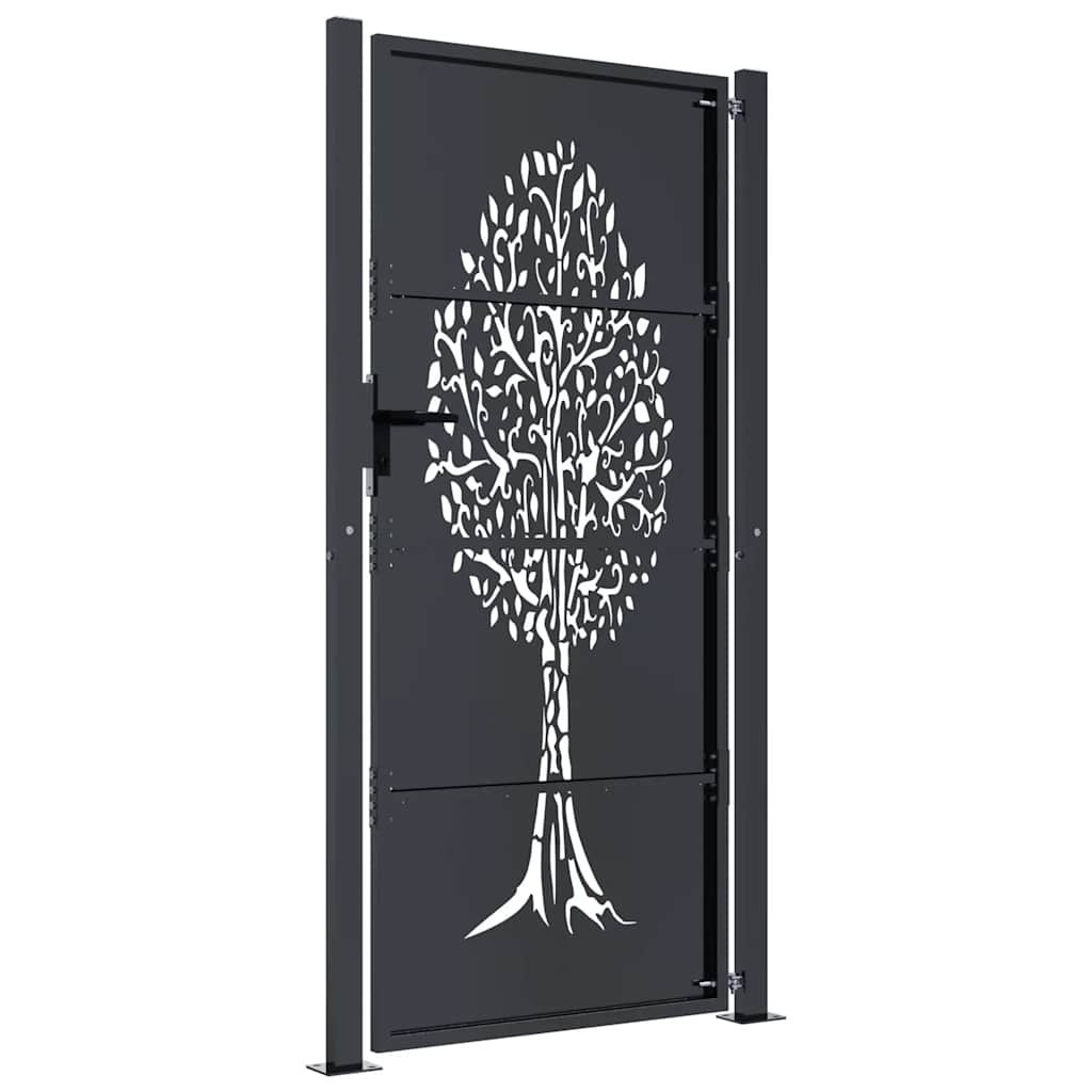 vidaXL Furtka ogrodowa, antracytowa, 100x175 cm, stal, motyw drzewa