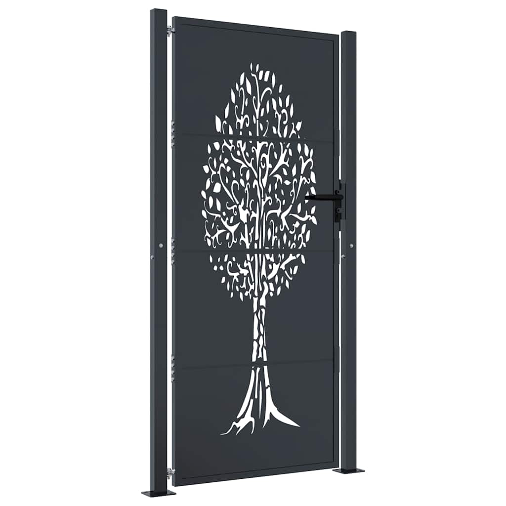 vidaXL Furtka ogrodowa, antracytowa, 100x200 cm, stal, motyw drzewa