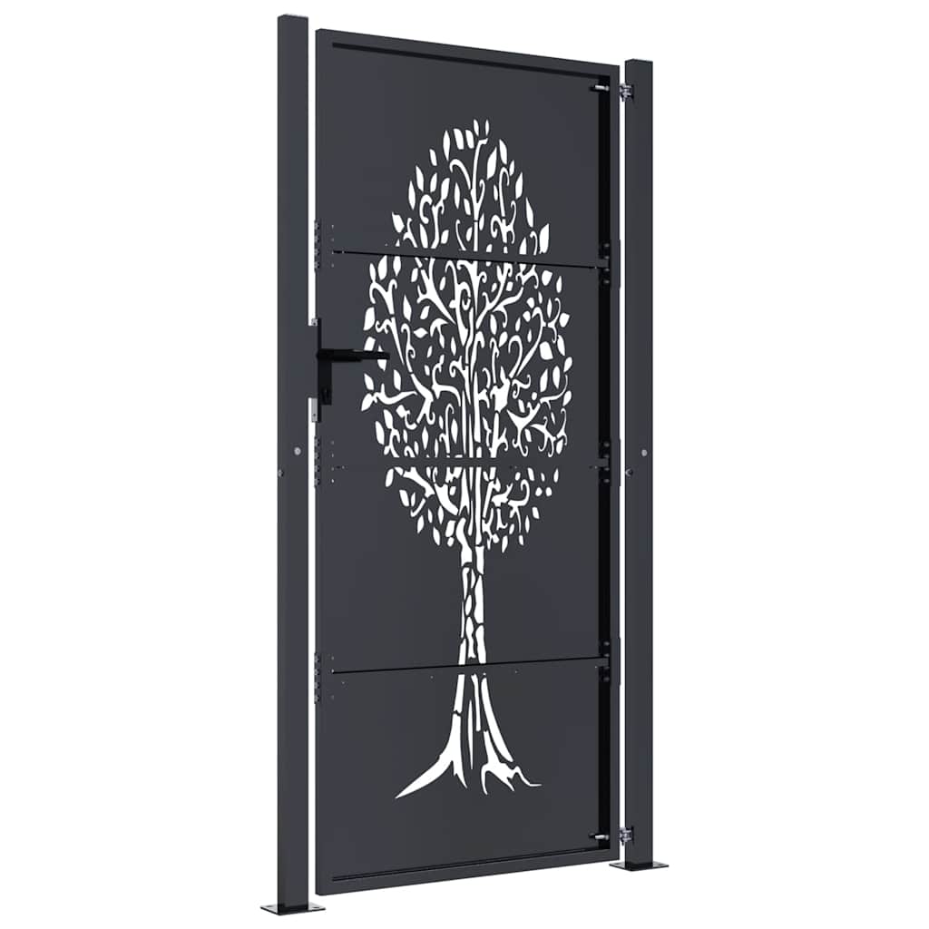 vidaXL Furtka ogrodowa, antracytowa, 100x200 cm, stal, motyw drzewa