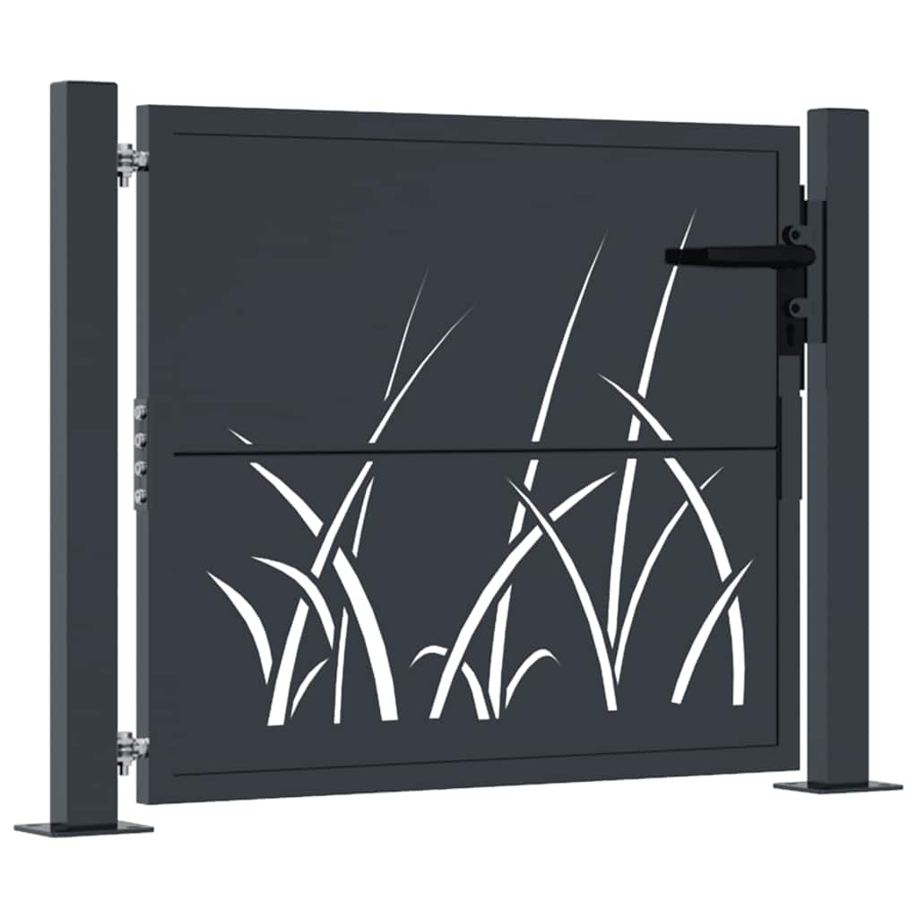 vidaXL Furtka ogrodowa, antracytowa, 100x75 cm, stal, motyw trawy