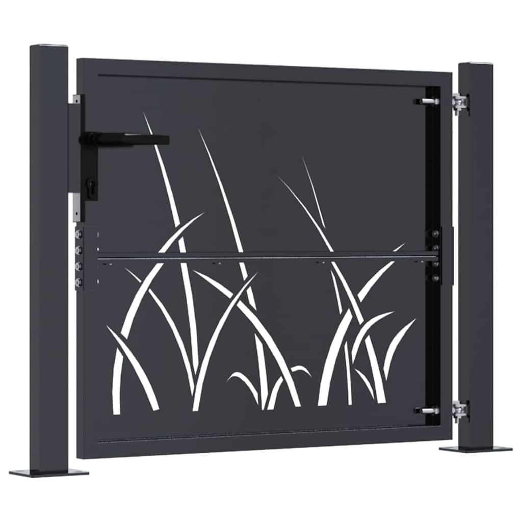 vidaXL Furtka ogrodowa, antracytowa, 100x75 cm, stal, motyw trawy