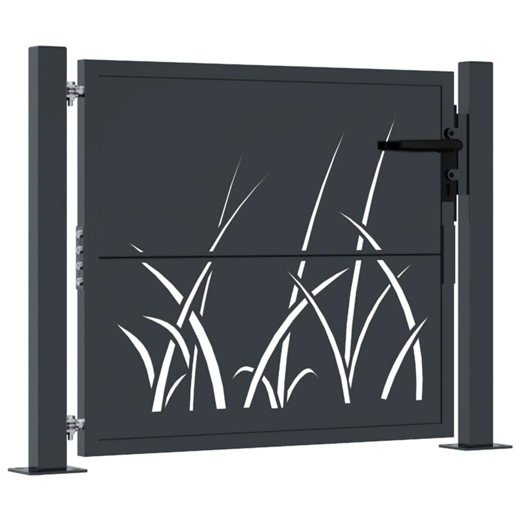 vidaXL Furtka ogrodowa, antracytowa, 100x100 cm, stal, motyw trawy