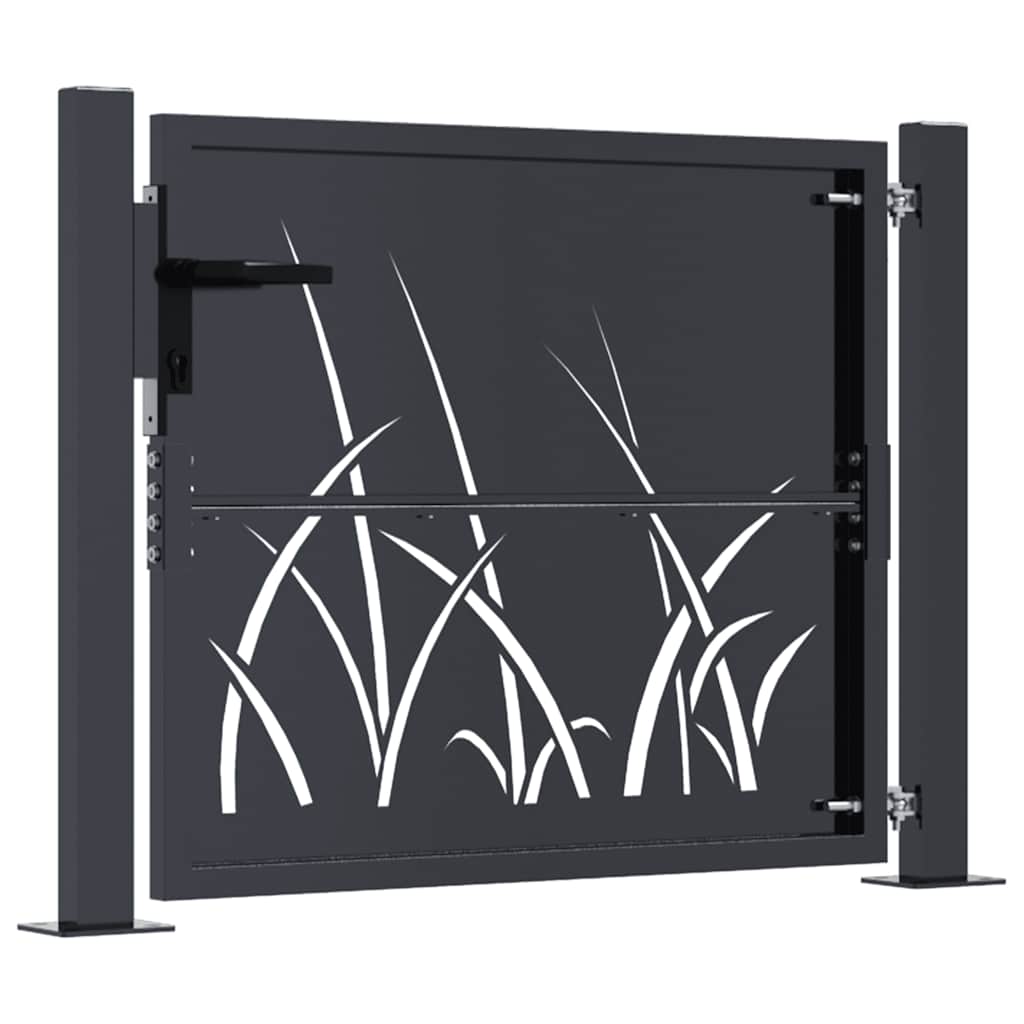 vidaXL Furtka ogrodowa, antracytowa, 100x100 cm, stal, motyw trawy