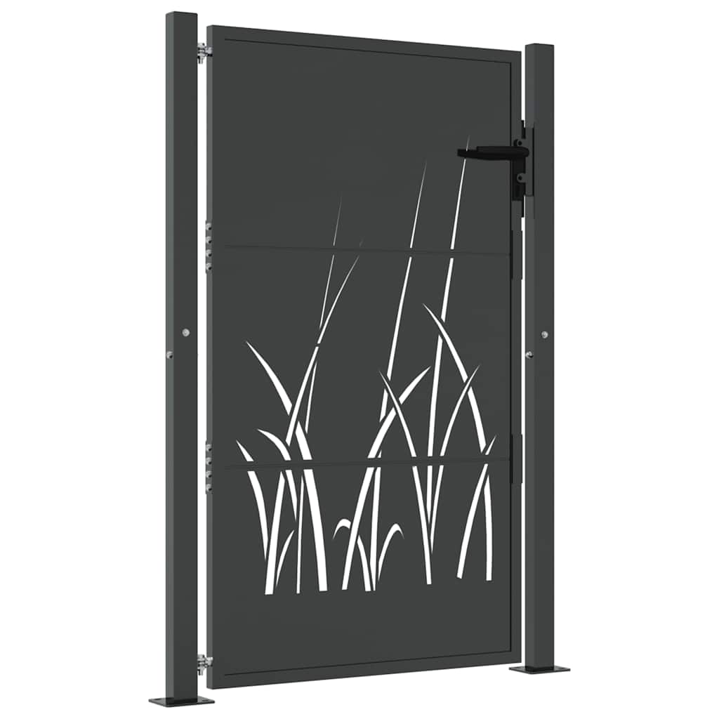 vidaXL Furtka ogrodowa, antracytowa, 100x125 cm, stal, motyw trawy
