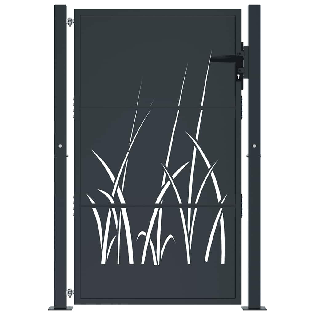 vidaXL Furtka ogrodowa, antracytowa, 100x125 cm, stal, motyw trawy
