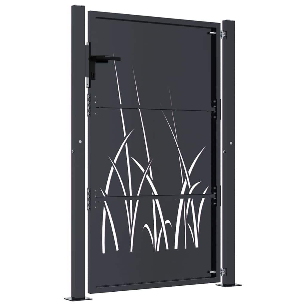 vidaXL Furtka ogrodowa, antracytowa, 100x125 cm, stal, motyw trawy