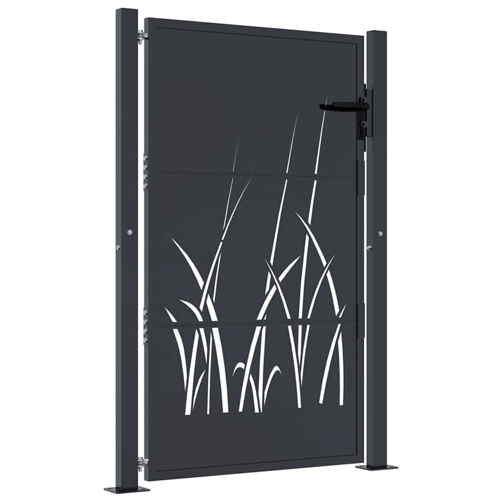 vidaXL Furtka ogrodowa, antracytowa, 100x150 cm, stal, motyw trawy