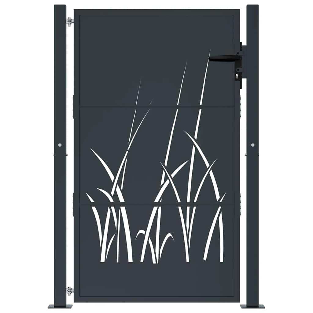 vidaXL Furtka ogrodowa, antracytowa, 100x150 cm, stal, motyw trawy