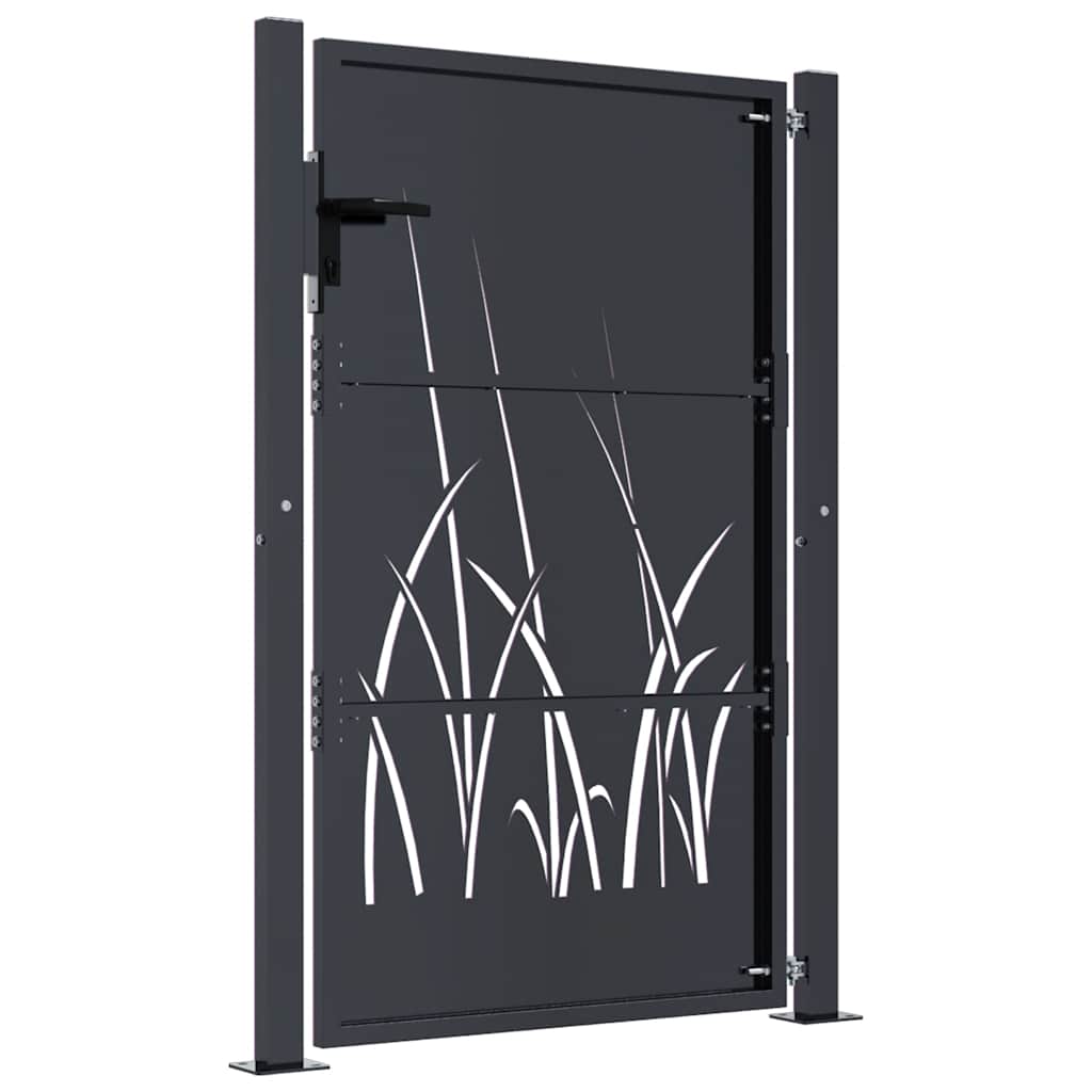 vidaXL Furtka ogrodowa, antracytowa, 100x150 cm, stal, motyw trawy