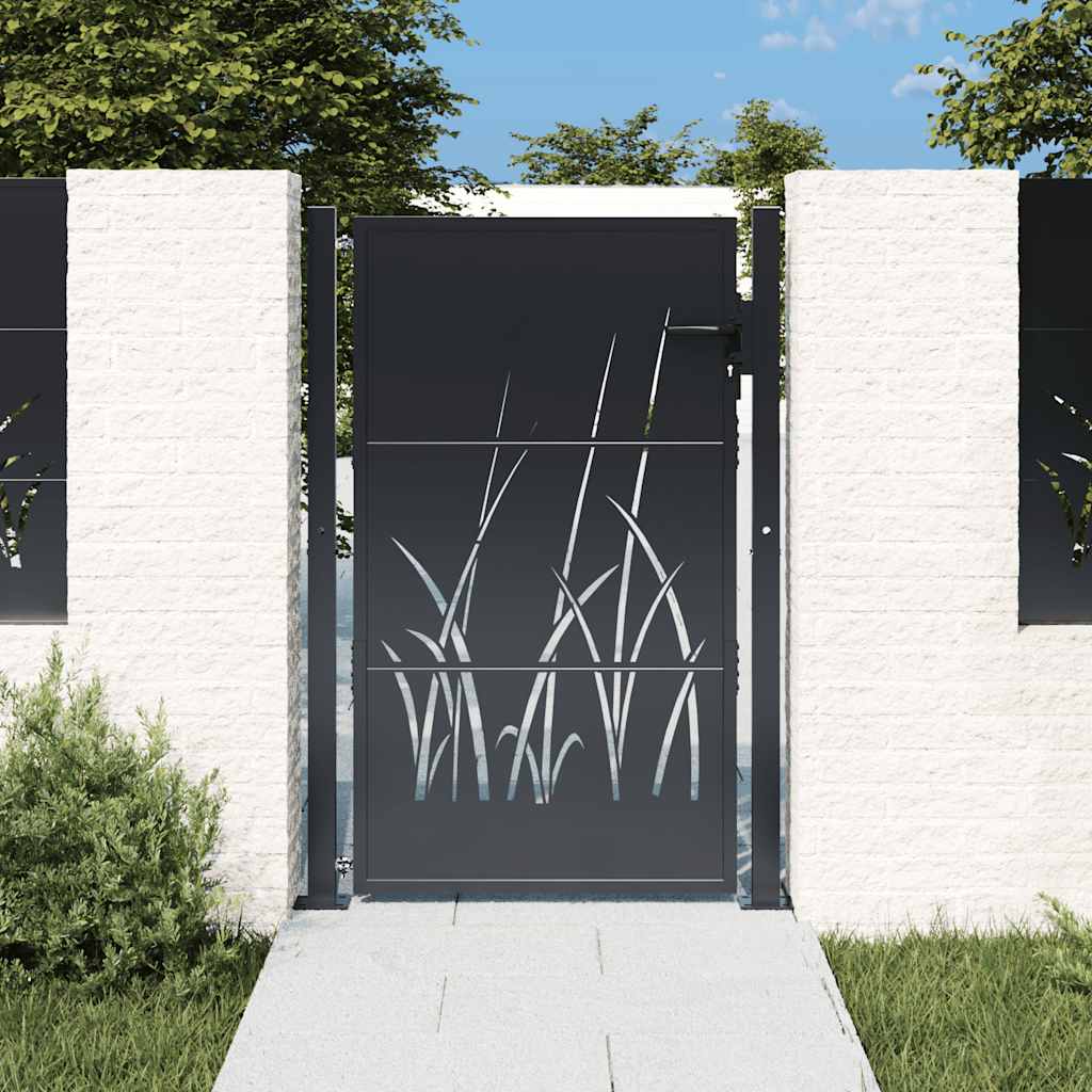 vidaXL Furtka ogrodowa, antracytowa, 100x150 cm, stal, motyw trawy