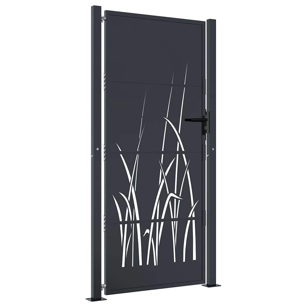 vidaXL Furtka ogrodowa, antracytowa, 100x175 cm, stal, motyw trawy