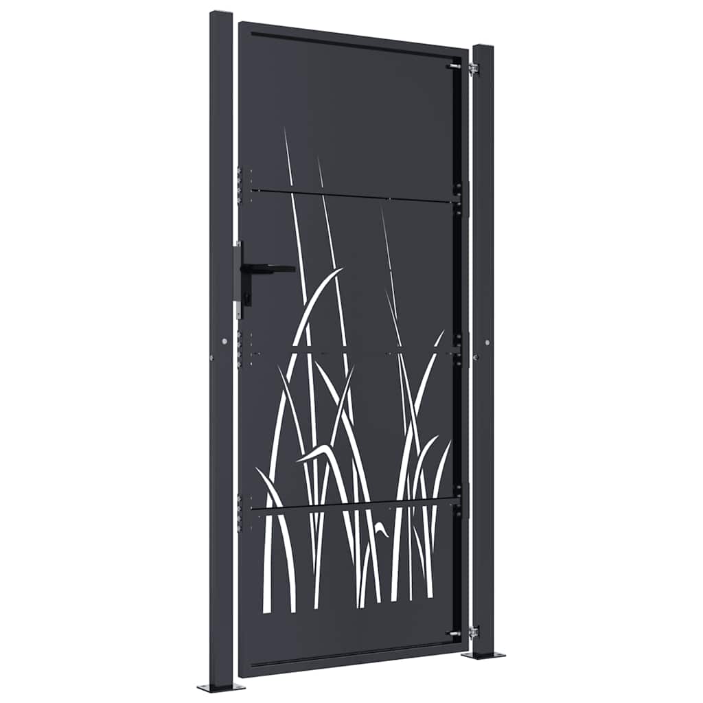 vidaXL Furtka ogrodowa, antracytowa, 100x175 cm, stal, motyw trawy
