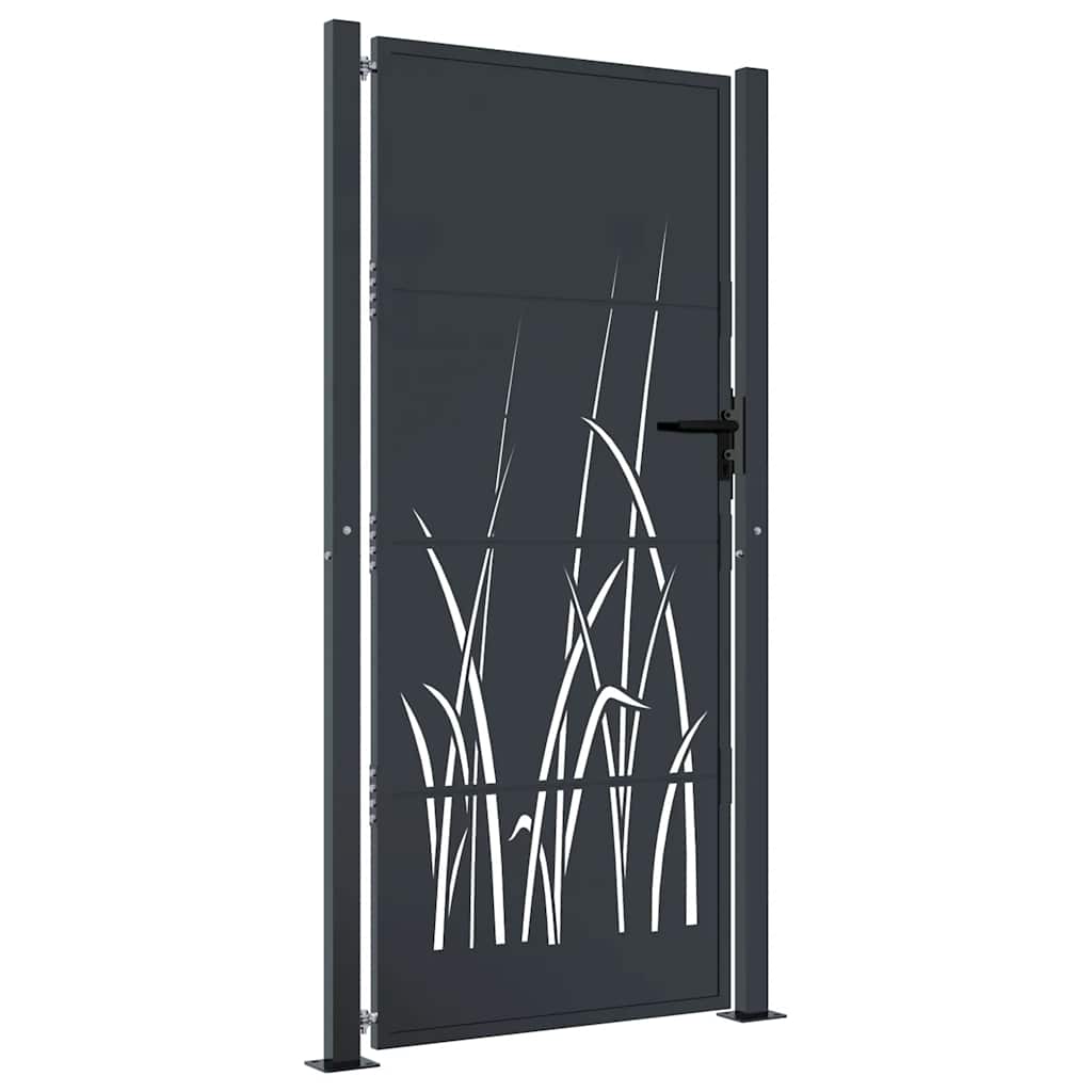 vidaXL Furtka ogrodowa, antracytowa, 100x200 cm, stal, motyw trawy